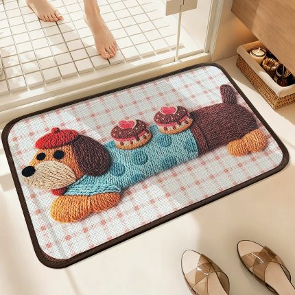 Knit-Like Bathroom Anti-Slip Mat - Cake Dachshund Design
