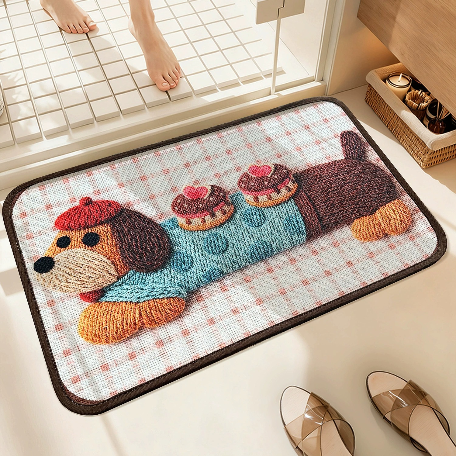 imgi_24_O1CN01yvEIm71FiD3roe1oG_!!2200764140520-0-cib.jpg_ Knit-Like Bathroom Anti-Slip Mat - Cake Dachshund Design - Image 1