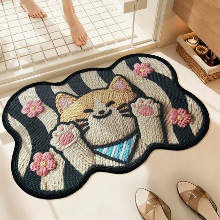 Knit-Like Bathroom Anti-Slip Mat - Lucky Fortune Cat Design